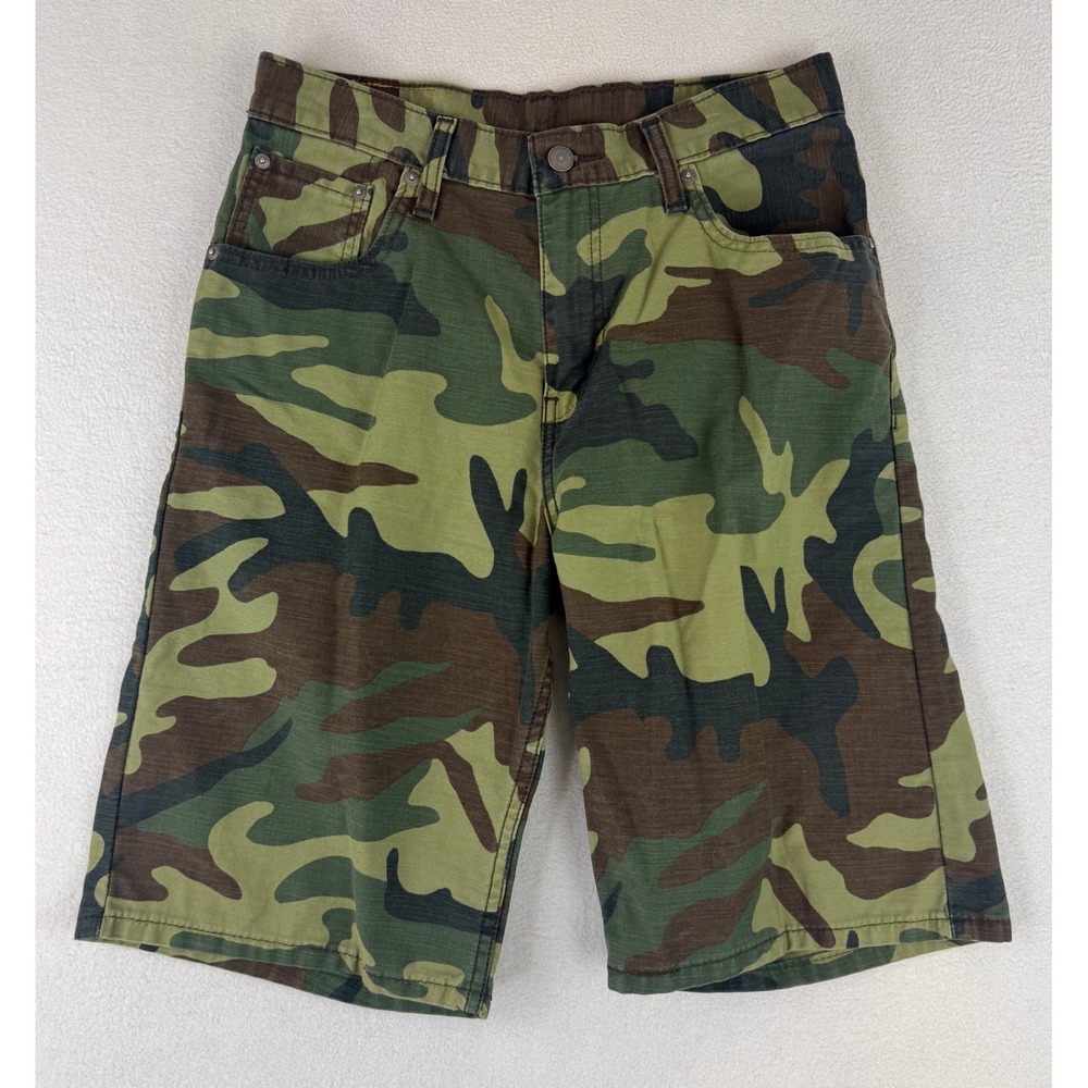 Levi Strauss Denim Shorts Mens 29 Green Camo Woodland Print 5-Pocket Cotton